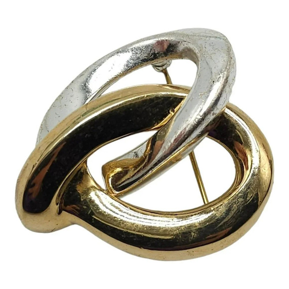 Erwin Pearl Pretzel Brooch Pin Dual Gold Silver Tone Vintage - Picture 2 of 5